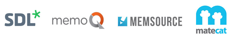 Logos of popular translation software: SDL, memoQ, Memsource, and MateCat