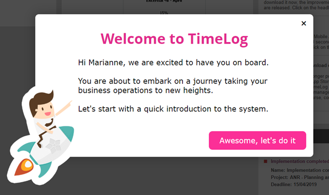 TimeLog Welcome Message