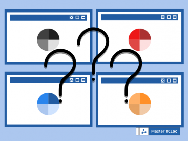 Four browser windows showing four different color variations with superimposed questionmarks.