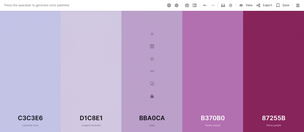 Color palette showing 5 shades of purple.