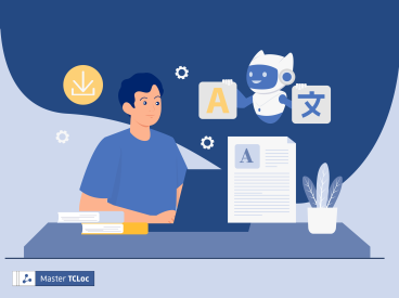 A localization student sitting at his desk.