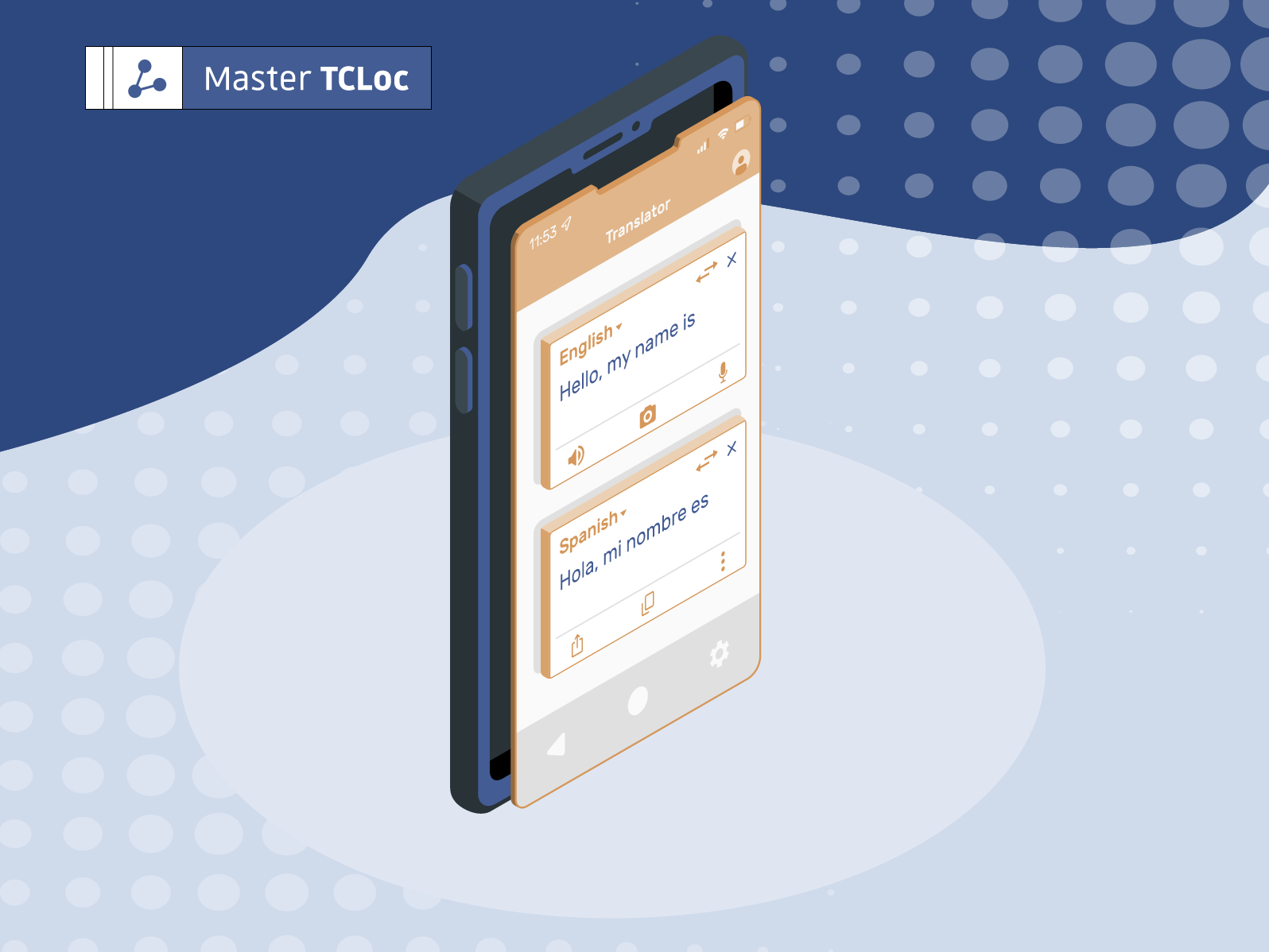 AI transator tool on a mobile phone, making an English to Spanish translation