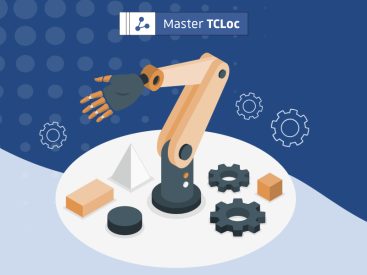 Mechanical hand sorrounded by building blocks, symbolising content architecture